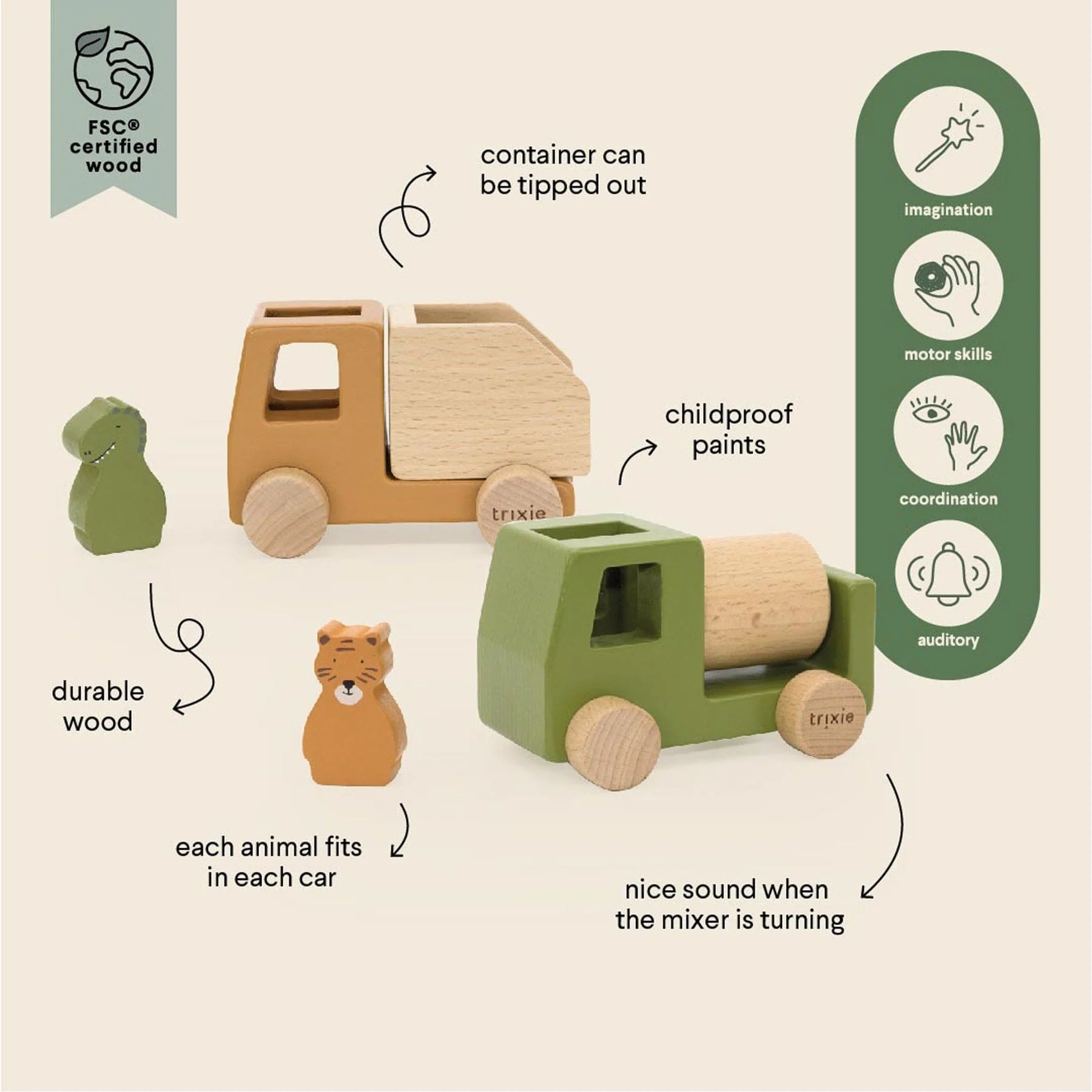 Wooden animal construction cars set - Image 2