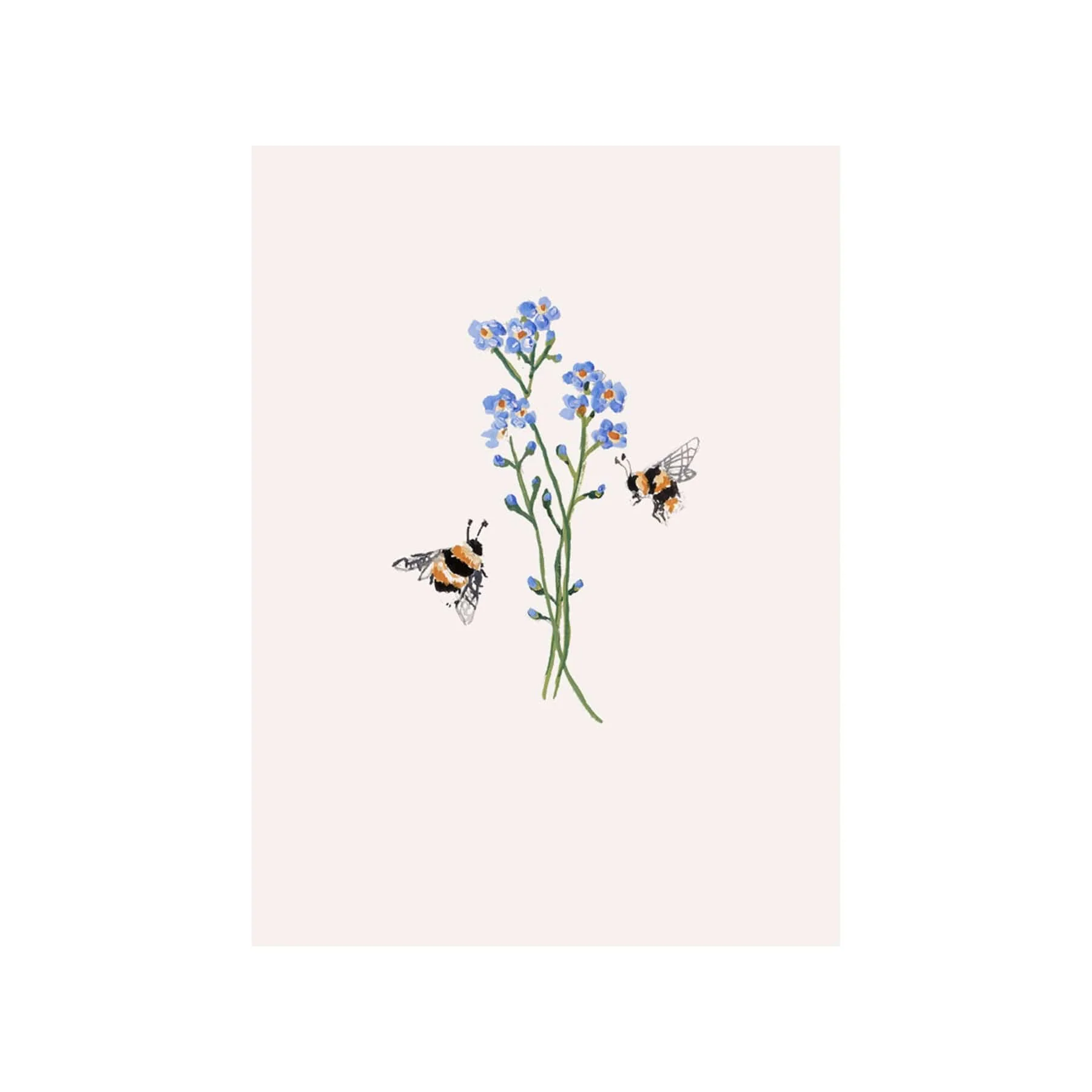 Bees and forget-me-nots mini greetings card
