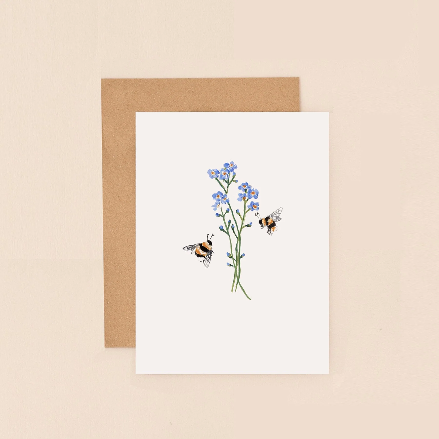 Bees and forget-me-nots mini greetings card - Image 2