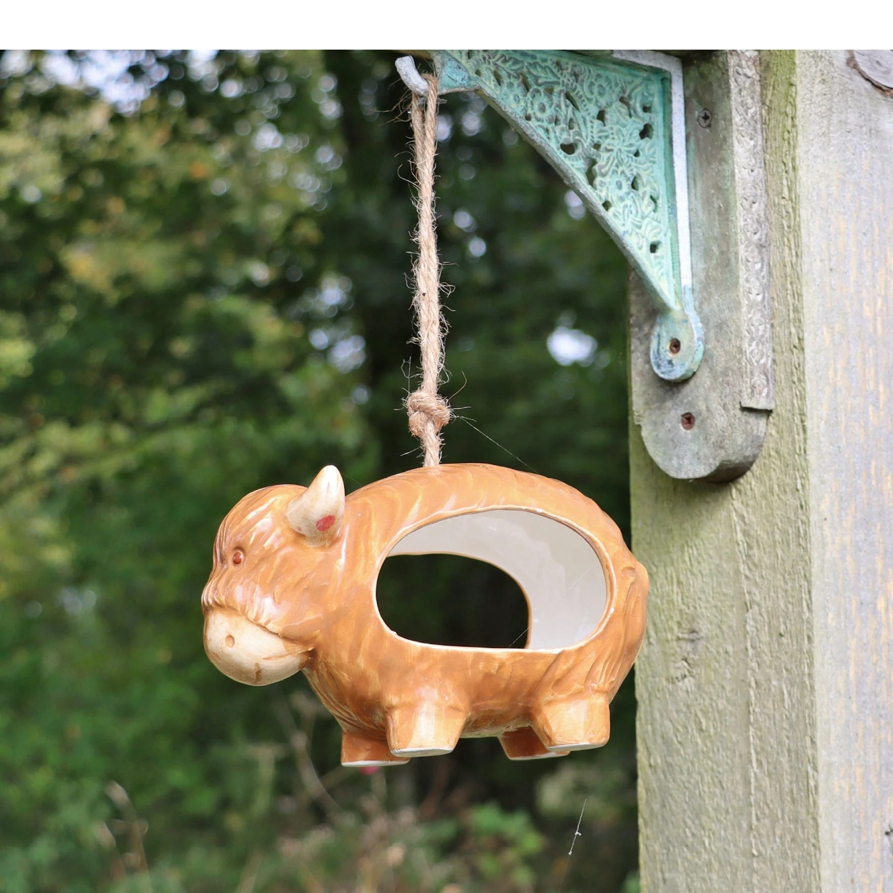 'Hairie' hanging ceramic highland cow bird feeder - Image 2