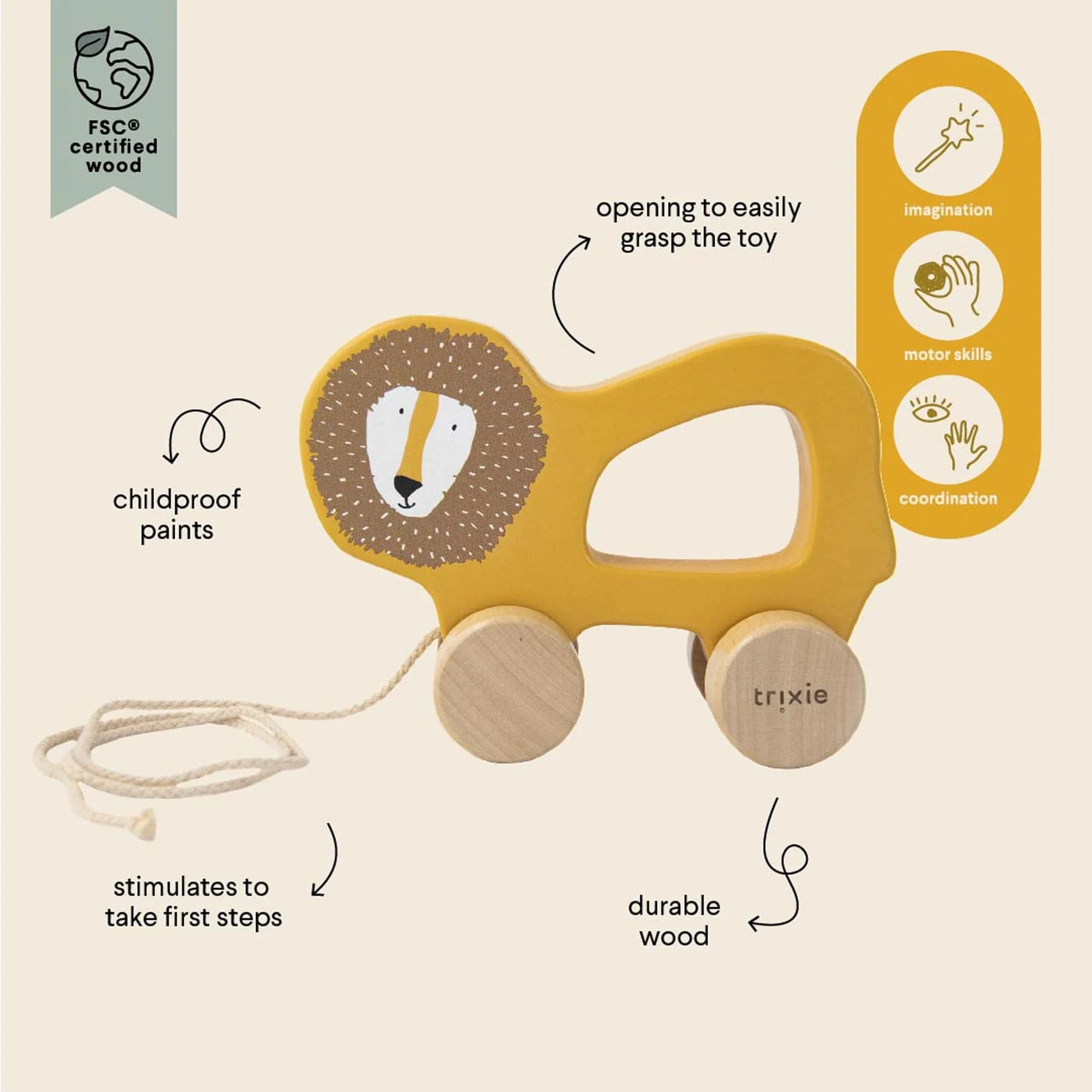 Wooden pull along toy - lion - Image 2