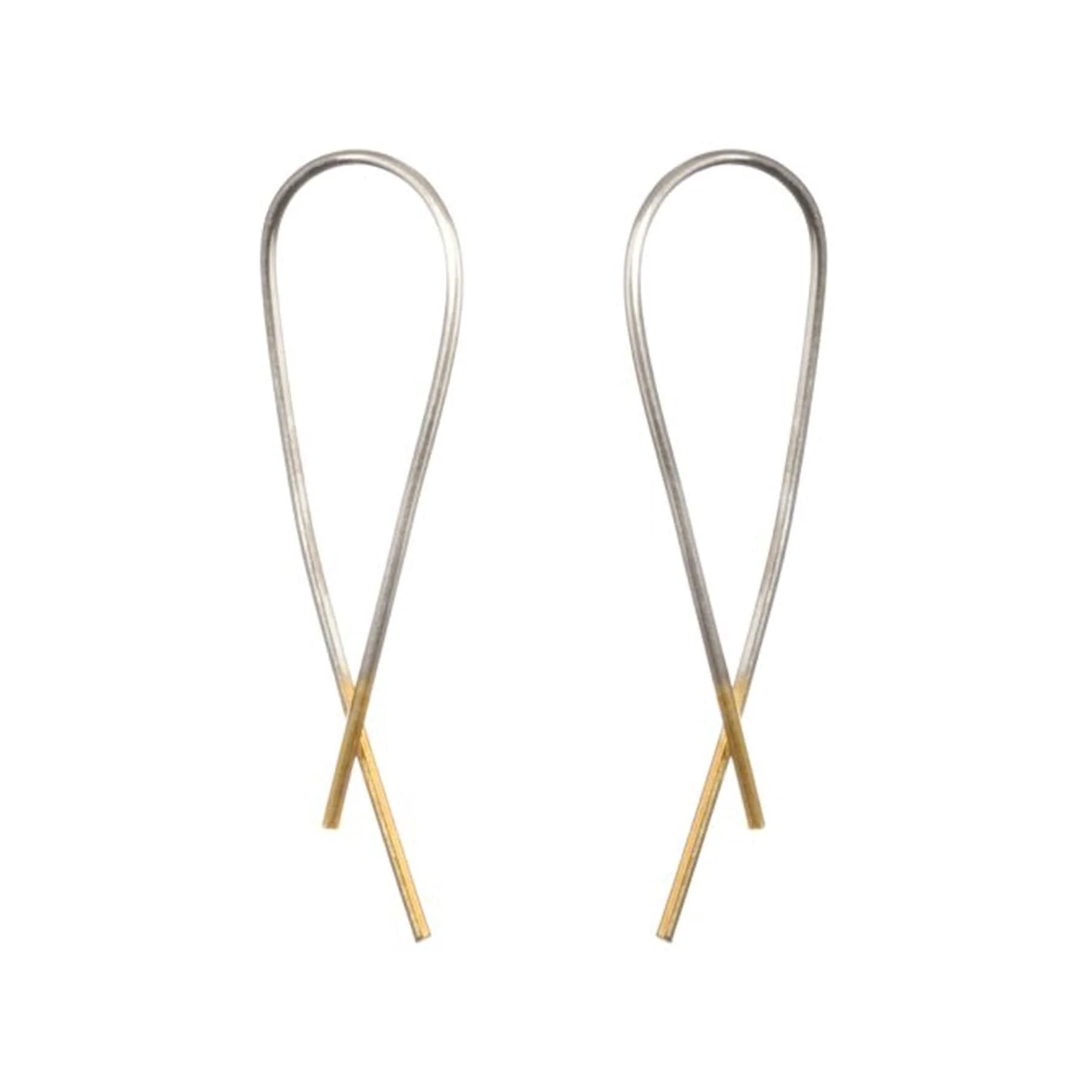 Silver cross over earrings gold dipped ends